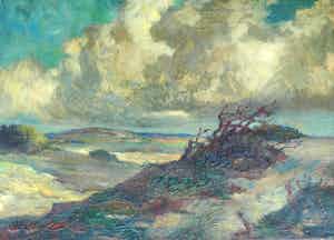 Klaas Pijlman - Olieverf op doek , Duinlandschap met dreigende lucht – 50 x 70 cm. verkocht voor € 55!