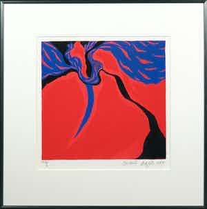 Maria Neefjes - Zeefdruk, Abstracte compositie - Ingelijst verkocht voor € 35!