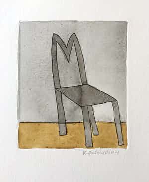 Klaas Gubbels - ets met aquarel ingekleurd - ‘Stoel’ verkocht voor € 245!