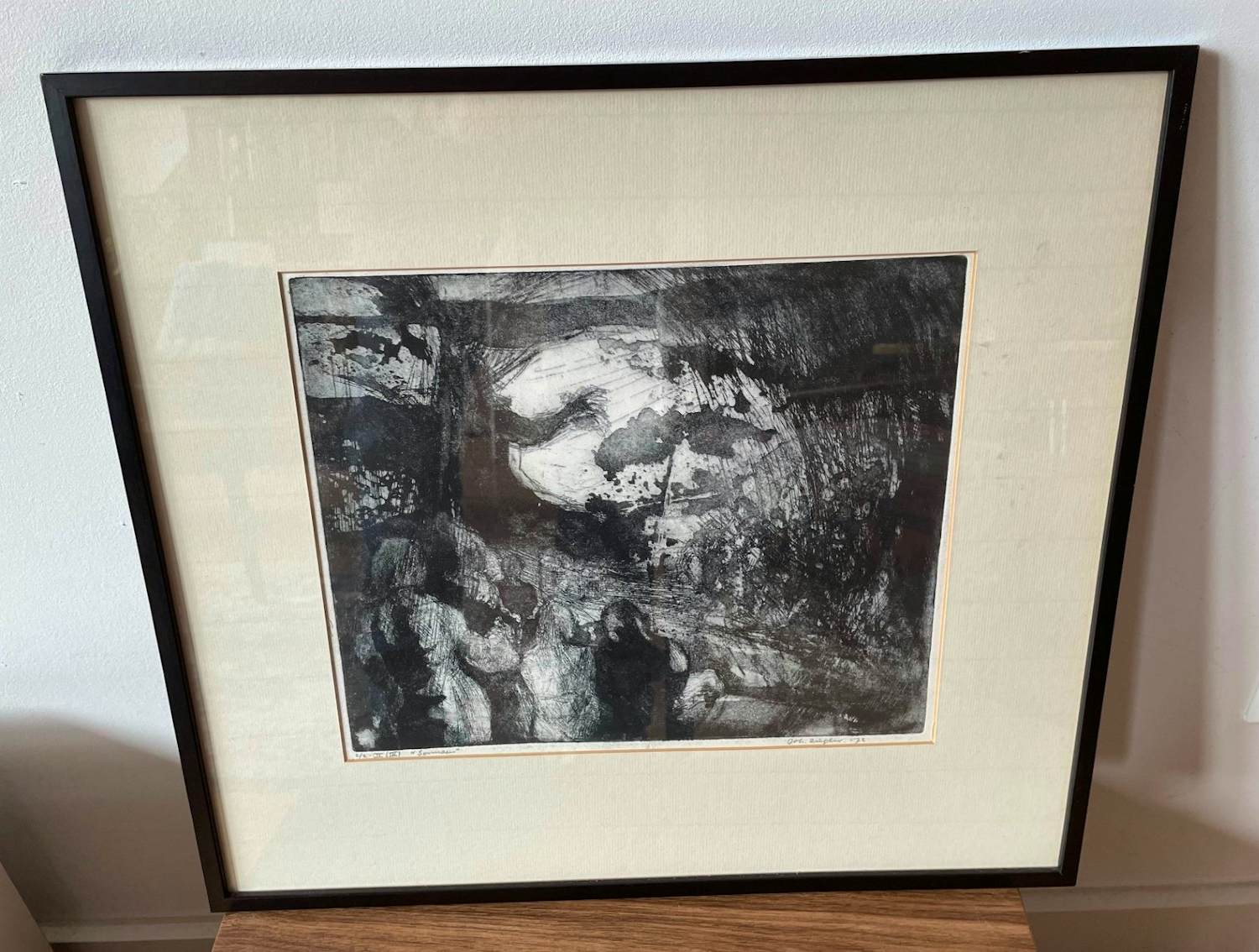 Niet of onleesbaar gesigneerd - Abstracte Ets "Samaritaan" uit 1972 - gesigneerd Joh. Zutphen? kopen? Bied vanaf 10!