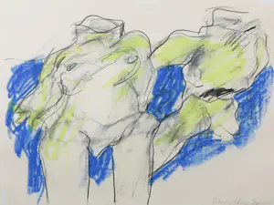 Jan Sierhuis - Krijttekening, Z.T. Twee naakten - Ingelijst kopen? Bied vanaf 200!