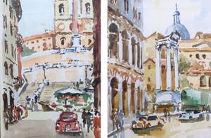 Niet of onleesbaar gesigneerd - Roma - 2x aquarel, in lijst kopen? Bied vanaf 1!