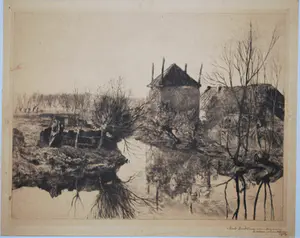 Antoon Derkzen van Angeren - Landschap met hooiberg - ets, 1904 kopen? Bied vanaf 45!