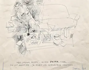 Peter van Straaten - jaren 70 inkt tekening "Nee hoor Mam... alles prima hier" gesigneerd kopen? Bied vanaf 67!