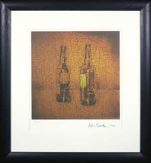 Rob Scholte - Zeefdruk, Craquelé Flessen - Ingelijst verkocht voor € 200!
