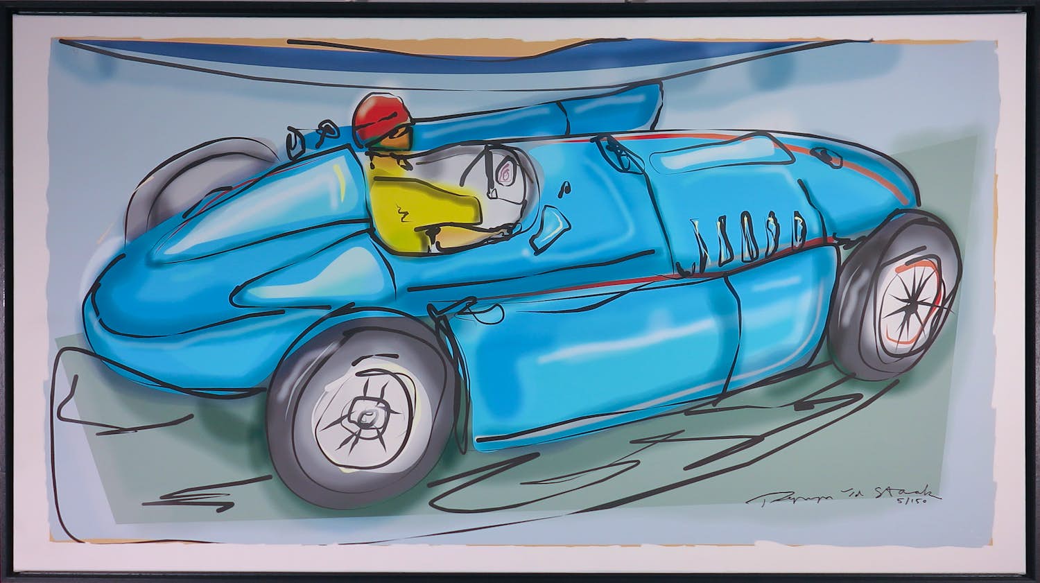 Pepijn van de Staak - Zeefduk op doek, Blauwe bolide - Ingelijst kopen? Bied vanaf 100!