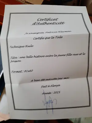 Patricia Kleyman - Acryl op doek. Titel,Une belle Histoire entre la Jeune fille Nue et le Poisson kopen? Bied vanaf 160!