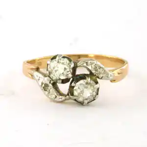 ART NOUVEAU 18k gouden ring met old mine cut en roos geslepen diamanten kaufen? Bieten Sie von 635!