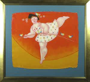 Ada Breedveld - Zeefdruk op geschept papier, Koorddanser - Ingelijst verkocht voor € 50!