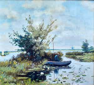 Jan Simon Knikker (sr.) - Visser in polderlandschap verkocht voor € 100!