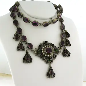 Zilveren collier bezet met parel, peridot en amethist - 42 cm kopen? Bied vanaf 170!