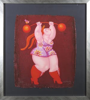 Ada Breedveld - Zeefdruk op geschept papier, Gewichtsheffer - Ingelijst kopen? Bied vanaf 50!