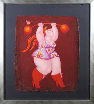 Ada Breedveld - Zeefdruk op geschept papier, Gewichtsheffer - Ingelijst verkocht voor € 50!