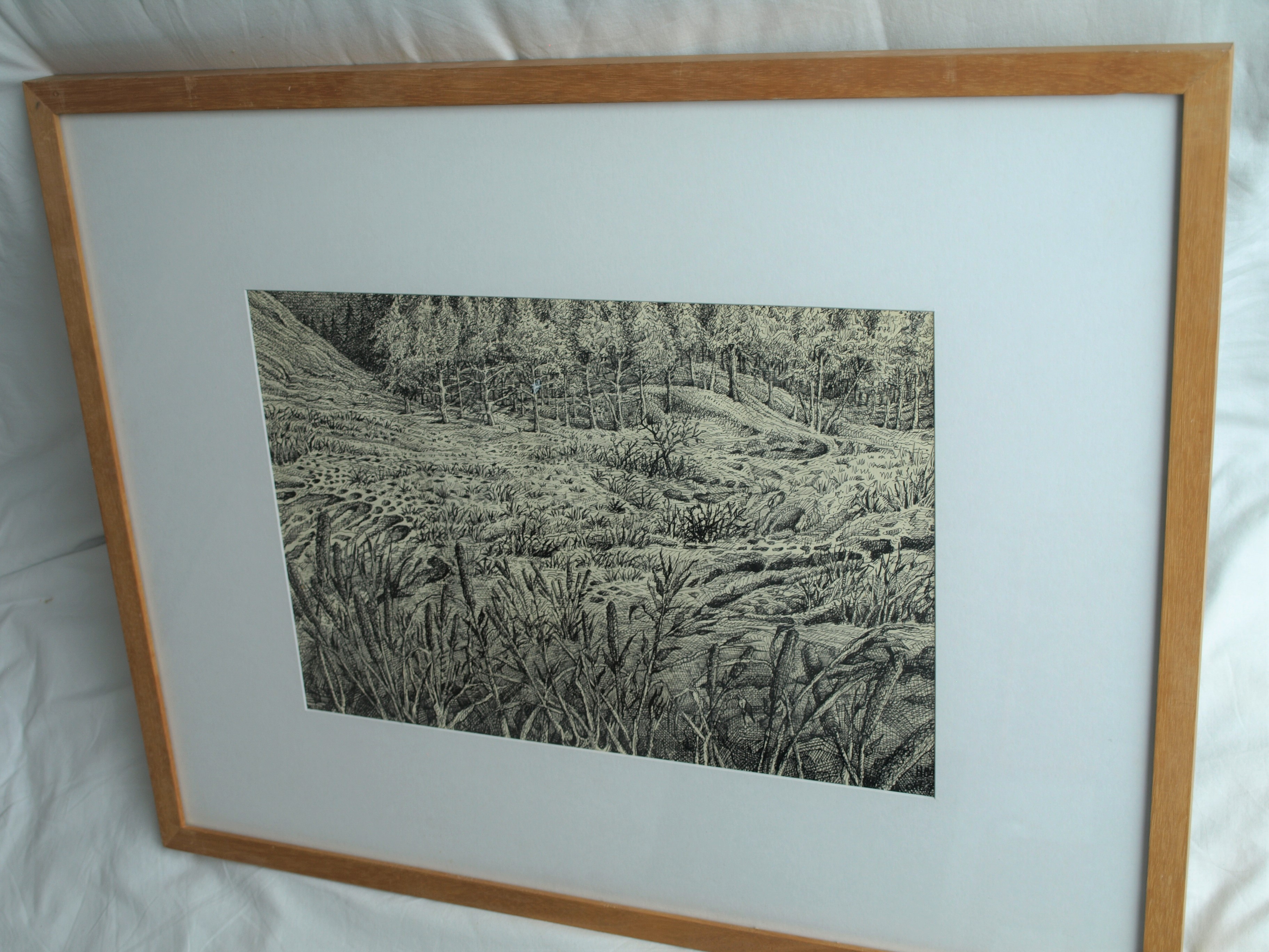 Hans Boon - Pentekening , Duinlandschap – gesigneerd & ingelijst – ca 1977  kopen? Bied vanaf 1!