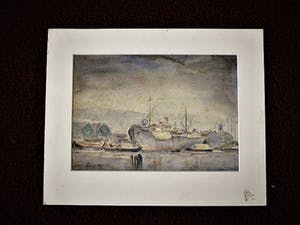 Bob Buys - Karakteristiek impressionistisch Aquarel "Boten in Haven" gesigneerd kopen? Bied vanaf 1!