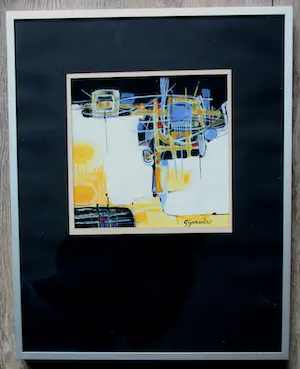 Gérard Grassère - Ingelijste gemengde techniek: Abstracte compositie kopen? Bied vanaf 100!