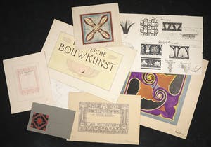 Niet of onleesbaar gesigneerd - Gouache en potlood, Lot van acht ontwerptekeningen kopen? Bied vanaf 1!