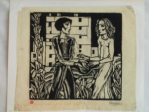 Nikolaas Eekman - Houtsnede , “Man en Vrouw” – gesigneerd – ca 1920 kopen? Bied vanaf 10!