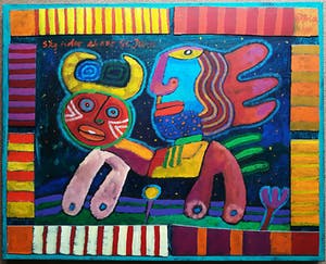 Clemens Briels - Skyrider above St. Juan, gemengde techniek op doek (groot) kopen? Bied vanaf 1100!