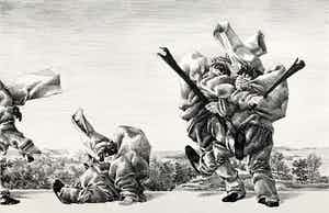 Peter Vos - litho - 'Vechtende Pulichinellen' - 1976 verkocht voor € 275!