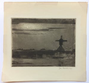 Jan Poortenaar - Polderlandschap in de nacht, aquatint ets kopen? Bied vanaf 35!