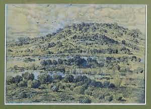 Gerard Lutz - Krijttekening met Gouache, Duinlandschap, Achterkant: Duinlandschap verkocht voor € 50!