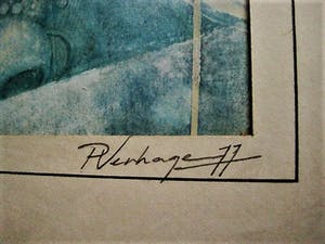Niet of onleesbaar gesigneerd - interessante in 1977 gemaakte gemengde Techniek (collage/verf) gesigneerd kopen? Bied vanaf 1!