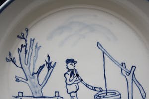 Niet of onleesbaar gesigneerd - Twee Prachtige Oud Hollandse Ronde Pap Borden met opstaande rand in Witte en Bla kopen? Bied vanaf 1!