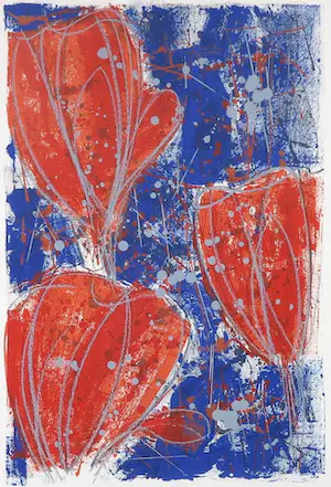 Ad van Hassel - Zeefdruk, Tulpen rood - Ingelijst kopen? Bied vanaf 35!