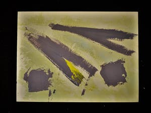 Jan Sierhuis - Bijzonder! jaren 70 abstracte compositie in plakaatverf - met kopie kopen? Bied vanaf 10!