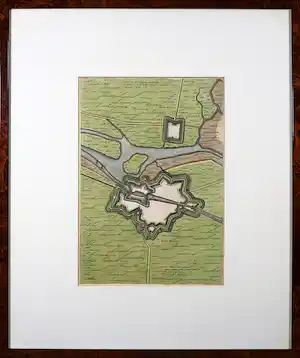 Joan Blaeu - Handgekleurde kopergravure, Sas van Gent - Ingelijst verkauft für € 32!