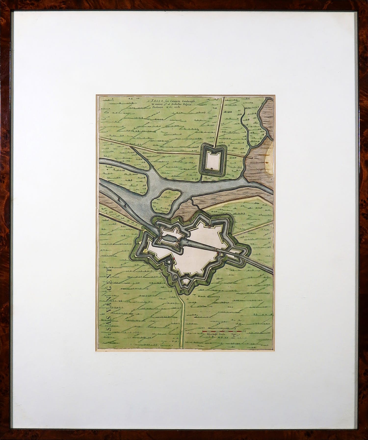Joan Blaeu - Handgekleurde kopergravure, Sas van Gent - Ingelijst kopen? Bied vanaf 40!