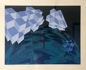 Hans Klaui - Abstract werk - Zeefdruk, Ingelijst verkocht voor € 60!