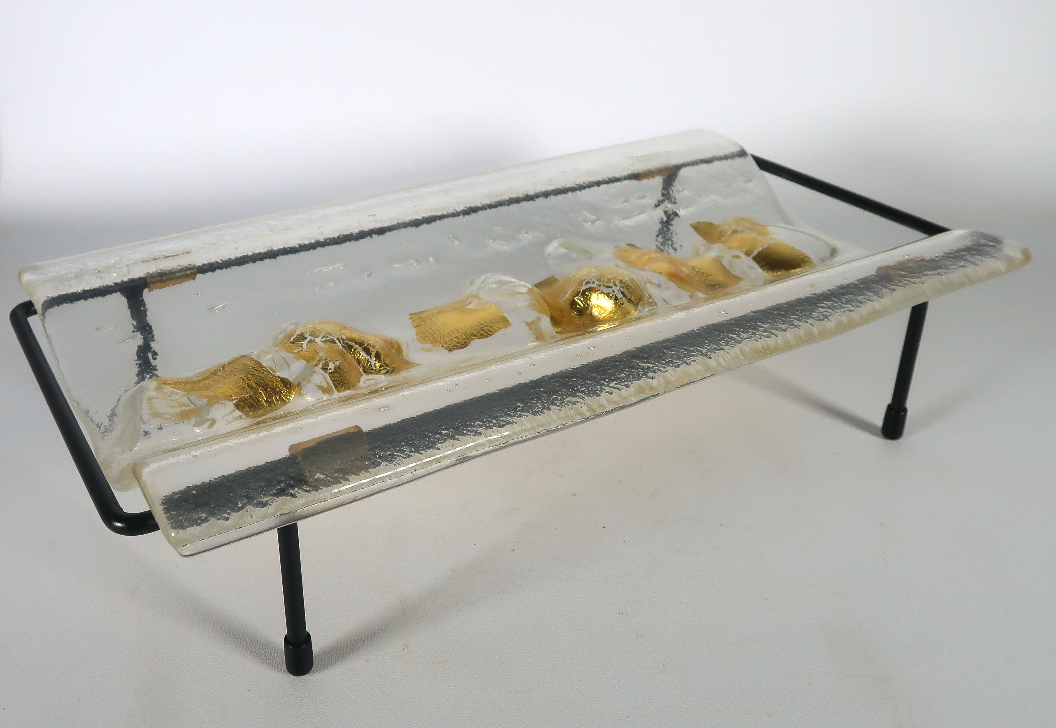 Louis La Rooy - Glas, unica Blanke schaal met gouden inleg op onderstel kopen? Bied vanaf 20!