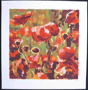 Henri Hess - Zeefdruk, Klaprozen kopen? Bied vanaf 1!