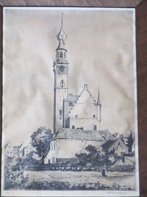 Hendrikus Roodenburg - Stadhuistoren Veere - Ets kopen? Bied vanaf 75!