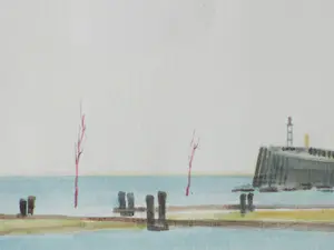 Jos van den Berg - Kanaal en havenbolwerk bij Veere - Tekening/aquarel kopen? Bied vanaf 1!