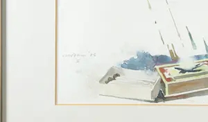 Ab van Overdam - Aquarel, Luciferdoosje in de regen - Ingelijst kopen? Bied vanaf 1!