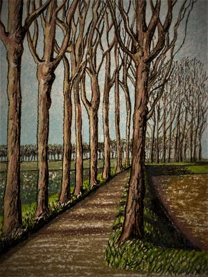 Erna van Mondfrans - Magnifiek pointillistisch Pastel "Zeeuws Vlaanderen oude Binnendijk " kopen? Bied vanaf 10!