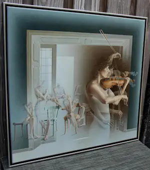 Poen de Wijs - Ingelijste olieverf op doek: 'portrait of violin' - 1985 kopen? Bied vanaf 1999!