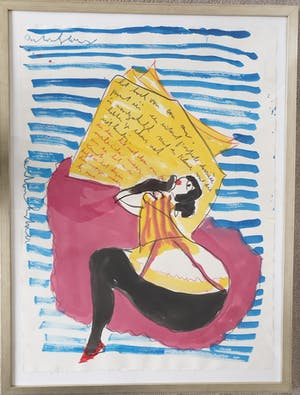 Anton Heyboer - Lezende Can Can Danseres - Gouache en krijt - Jaren 90 kopen? Bied vanaf 395!