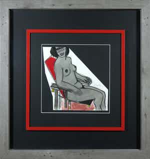 Corneille - Gouache van een zittende vrouw op een Rietveld stoel - Ingelijst verkocht voor € 1!