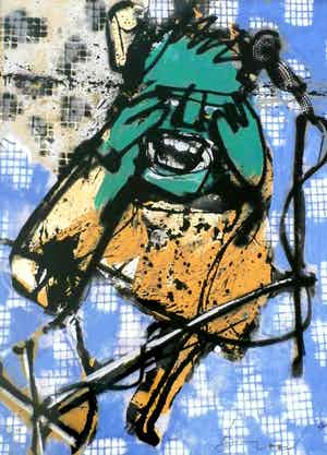 Herman Brood - ingelijste zeefdruk: De zanger - 1990 verkocht voor € 295!