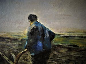 Herman Sanders - Sfeervol impressionistisch olieverf "Boer ploegt het land" gesigneerd kopen? Bied vanaf 20!