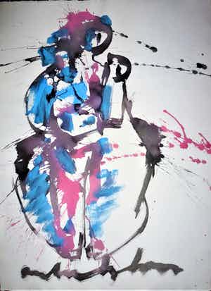 Anton Heyboer - Moeder en kind De oermoeder kleurige krachtige schildering . verkocht voor € 400!