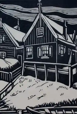 Andre van der Vossen - Houtsnede: Marken in de sneeuw - 1928 verkauft für € 45!