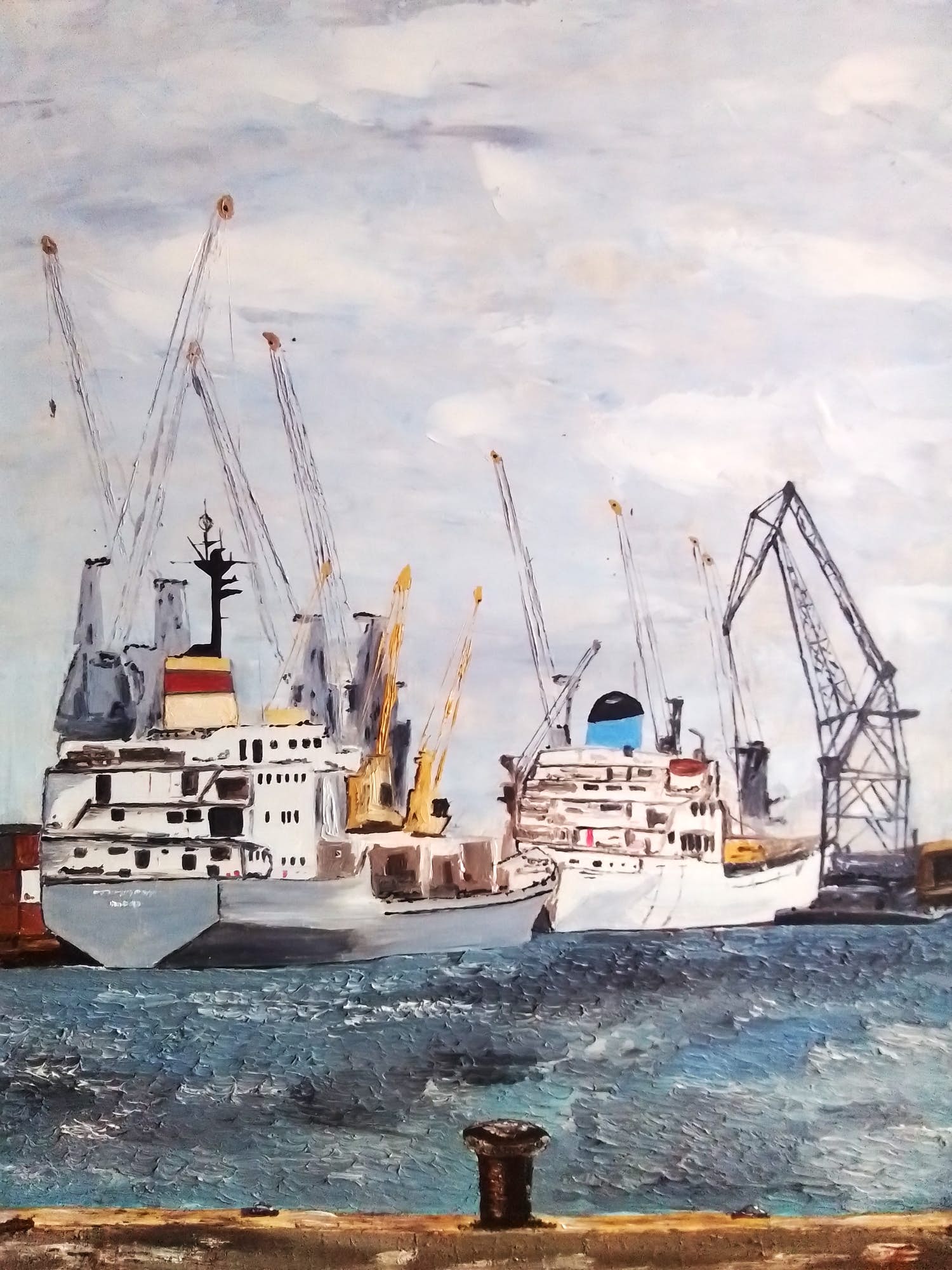 Niet of onleesbaar gesigneerd - Havenzicht met schepen aan de kade kopen? Bied vanaf 1!