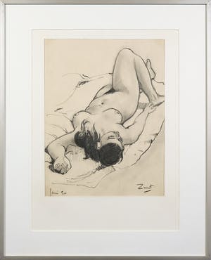 Arie Zwart - Potloodtekening, Liggend naakt - Ingelijst kopen? Bied vanaf 80!