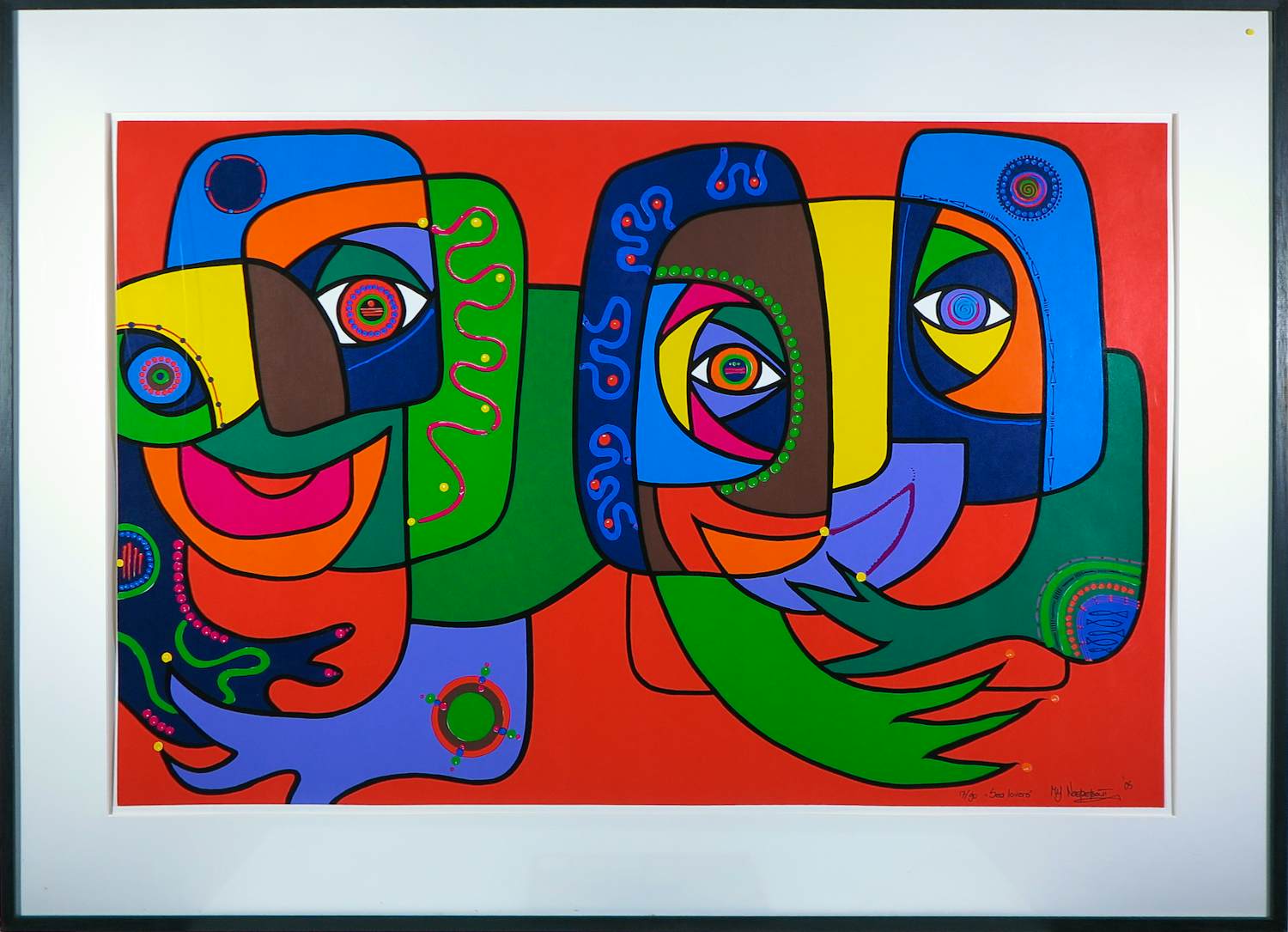 Marianne Naerebout - Zeefdruk, Sea Lovers - Ingelijst verkocht voor € 80!