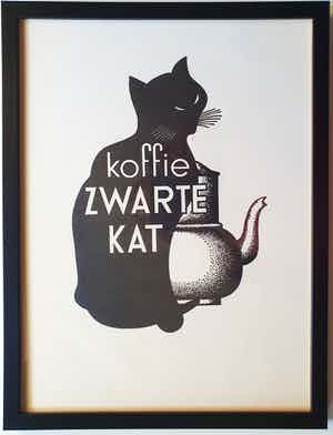 Adolphe Mouron Cassandre - Zwarte Kat Koffie (met verso een litho van Bernard Sluyterman) verkocht voor € 75!